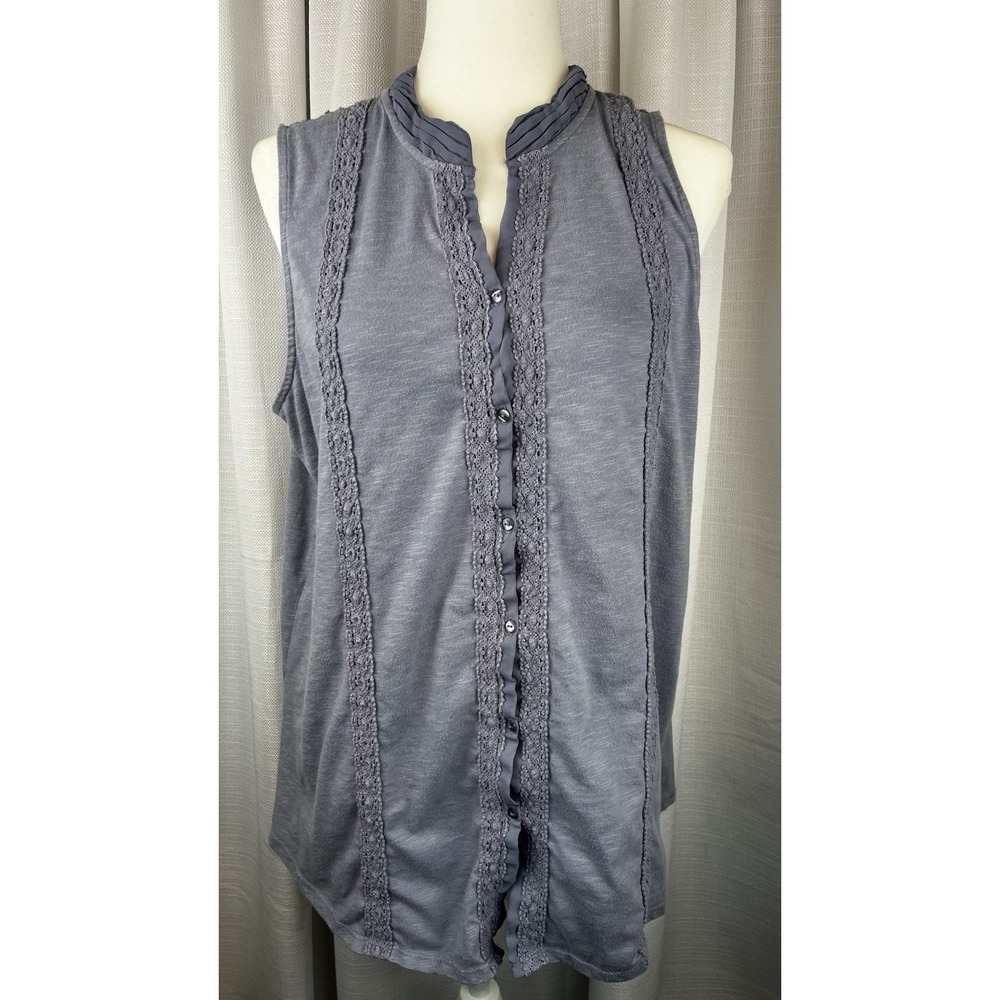 Bit & Bridle Women's Blue Button Up Size XL Top Sleeveless Tank Lace